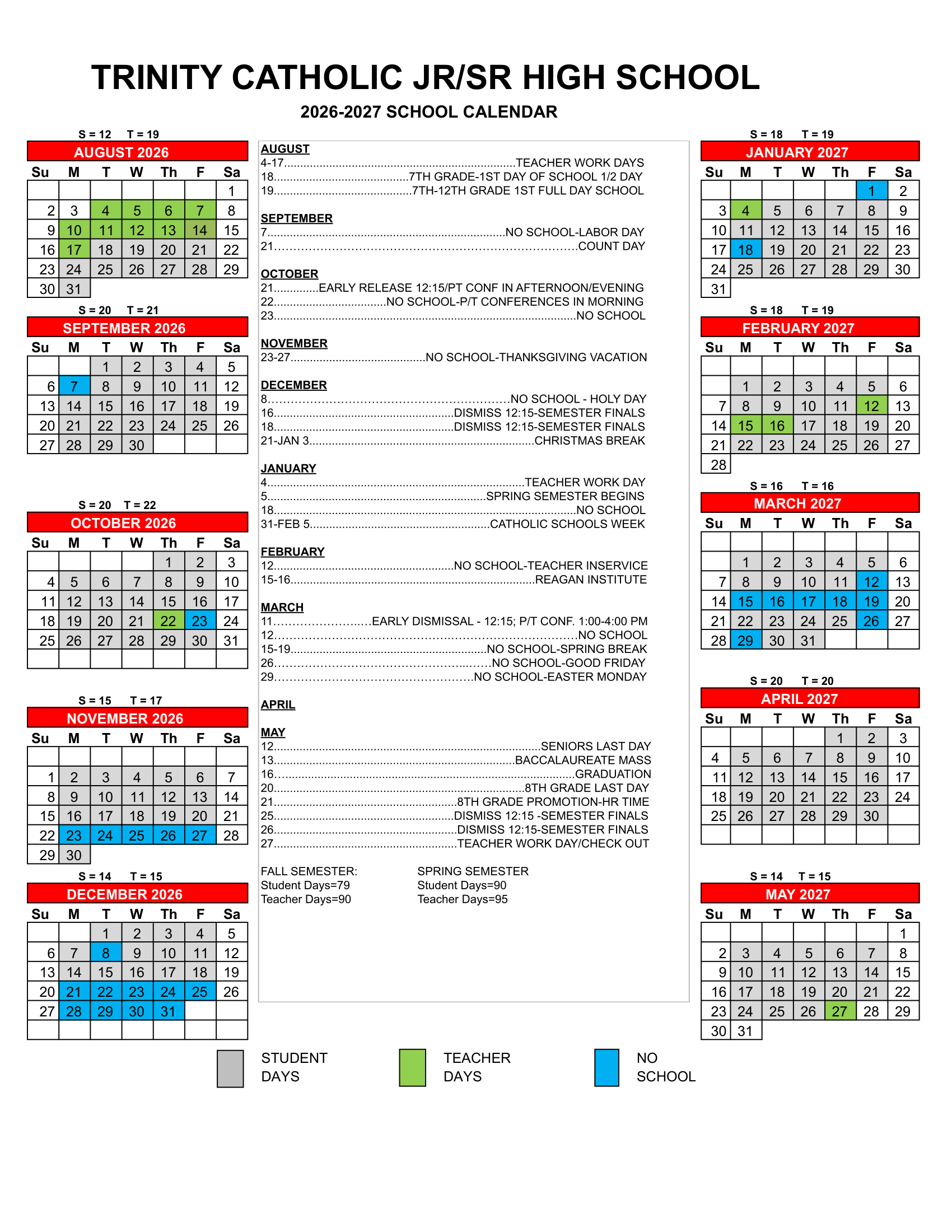 School Year Calendar 2026-27